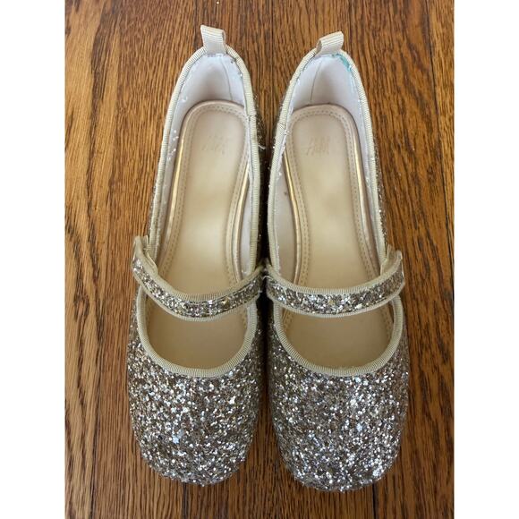 H&M Girls' Gold Glitter Mary Jane Flats Size 13.5 Little Kid - Picture 3 of 7